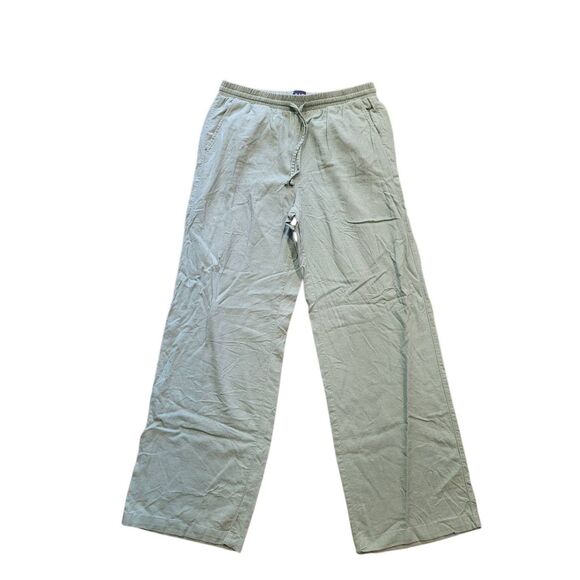 GAP Pants Women's Medium Green Pull On Wide Leg Drawstring Linen Blend - Picture 2 of 5